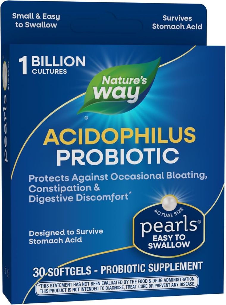 Prírodná cesta Acidophilus Probiotic Perly, podporuje Tráviacu rovnováhu a zdravie Gut, Znížiť príležitostné zápcha a blúznenie*, 1 Miliarda kultúr, 30 Softgels