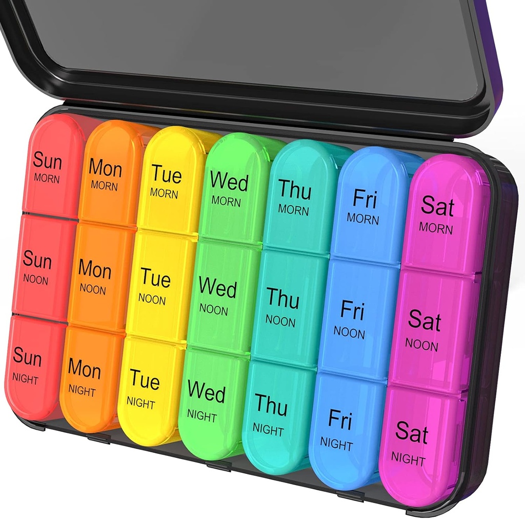 Daviky Pill Organizer 3 Times bir gün, Daily Pill Box 7 gün, Weekly Cases Medicine Vitaminlər və faktor tutmaq üçün