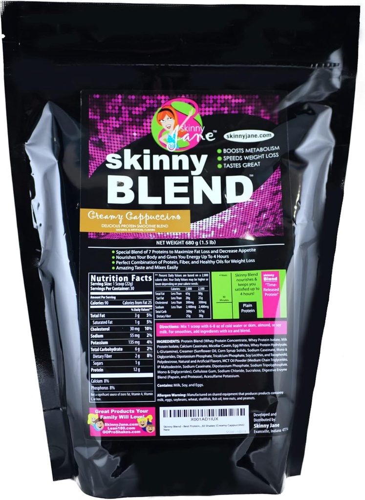 Skinny Blend - Qadınlar üçün yüksək protein Shake - Aşağı avtomobilb, Keto Dostu Meal dəyişdirilməsi - Satisfy Boost Energy - 30 Shakes - Kremy Cappuccino