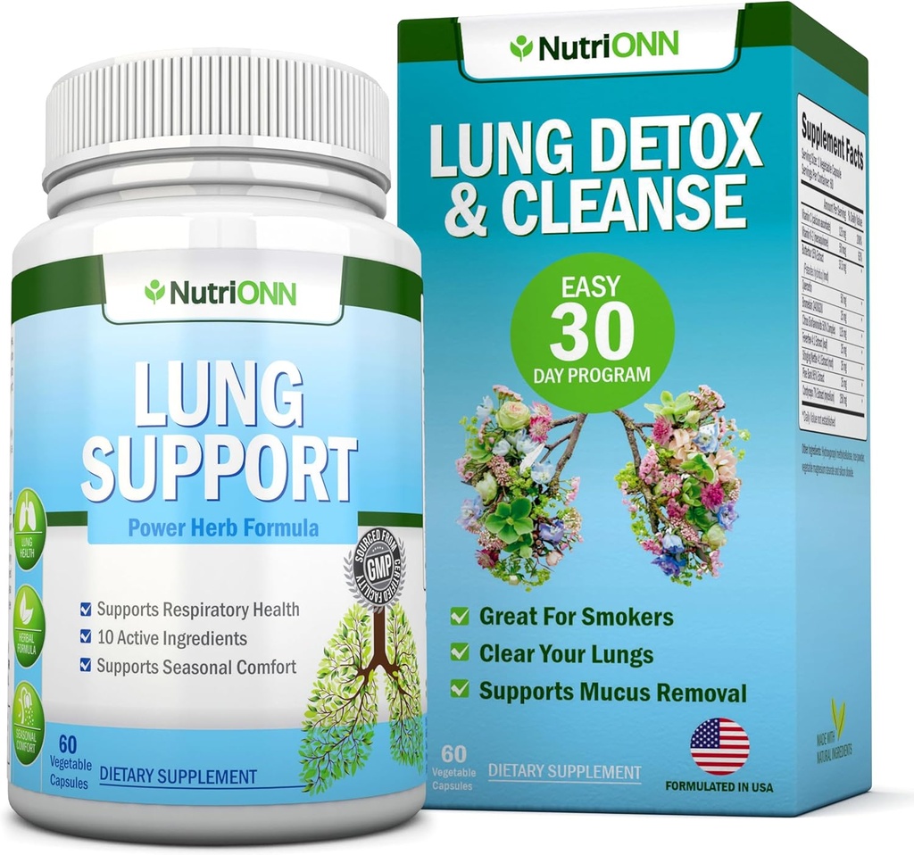 Lung Detoxifiere și Cleanse - Mare pentru fumatori - Putere suplimentară - 100% Suplimente Herbal Lung Sănătate - Mucus Îndepărtare Suport - Promovează sănătatea respiratorie - Mod natural de a păstra plămânii clar