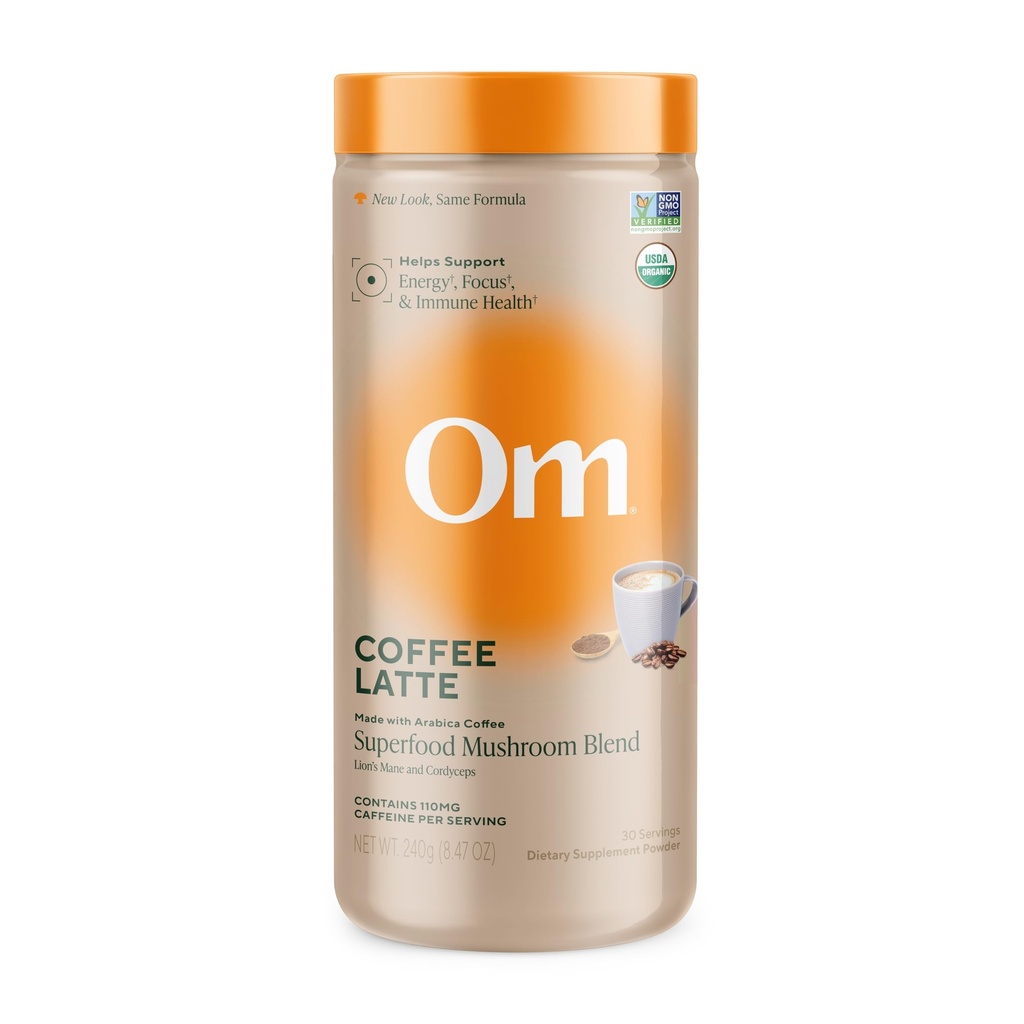 OM MUSHROOM SUPERFOOD Coffee Latte Blend – Functional Mushroom Powder with Lion’s Mane, Cordyceps, Reishi & Chaga – Energy, Focus & Mental Clarity Support – 8.47 oz Canister (30 Servings)
