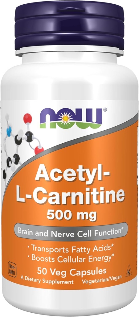 Teraz suplementy żywności, Acetyl- L Karnityna 500 mg, Amino Acid, Mózg i nerwów Cell Function *, 50 kapsułki Veg