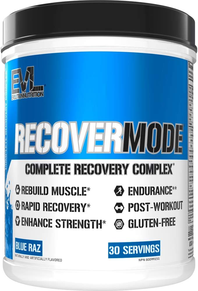 Evlution Nutrition Recover Mode - Täielik post treening BCAA-dega, immuunsuse tugi, C-vitamiin, D & E, elektrolüüdid, hüdratsioon, kreatin, glutamiin, beeta-alaniin, L-karnitiin, 30 Serve, sinine Raz