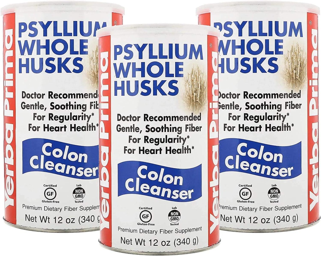 Yerba Prima Psyllium Husk, 12 Ounce (Market of 3) - Tüm Husk Fiber Supplement for Regularity, Colon Cleansing, Natural Support for Gut Health, Non GMO, Gluten Free, Vegan, No Sweeteners