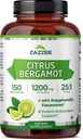 Zazzee Citrus Bergamot 25:1 Extract 1200 mg, 40% Polyphenolic Flavanones, 150 Vegarian капсули, Kosher, Концентриран и стандартизиран 25X Potency, Non-GMO и All-естествен, Made in The USA