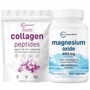 Micro Ingredients Multi Collagen Protein Powder 16oz & Magnesium Oxide 400mg Bundle Pack | Grass-Fed Collagen Peptides | Elemental Form for Max Concentration