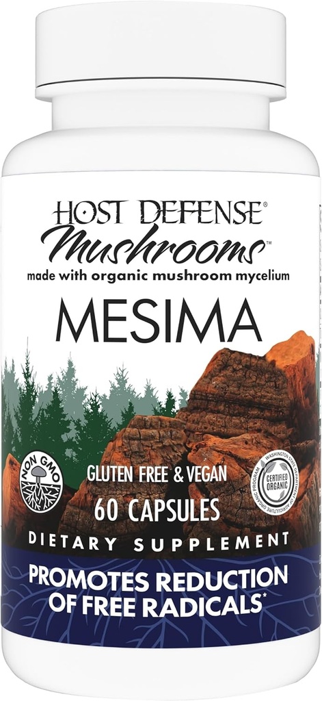 Host Defence Mesima Capsules - Žolinių antioksidantų veiklos ir imuninės sistemos paramos priedas - Grybų priedas, skirtas subalansuotam imuniniam atsakui - 60 kapsulių (30 serverių)