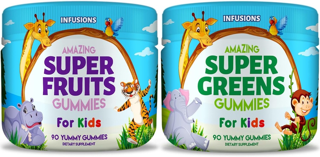 Infúzie Super ovocie a Super zelené Gummy pre deti 180 Count Superfood Blend mäkké a lahodné lepidlo zadarmo non-GMO