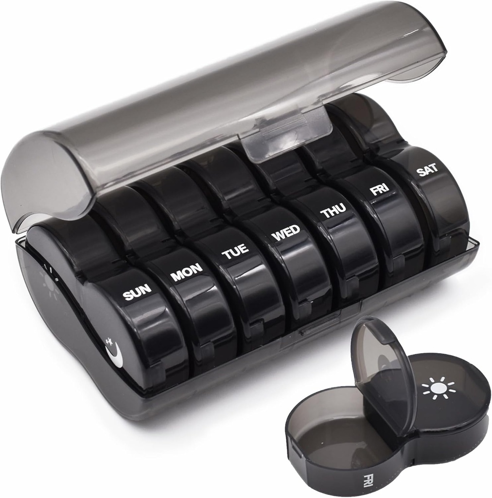 Tedenske tablete Organizator, velik 7 dan tablete primer, Daily Vitamin Case Medicine Box, AM/PM tablete posode za zdravila dopolnila ribje olje (črna)