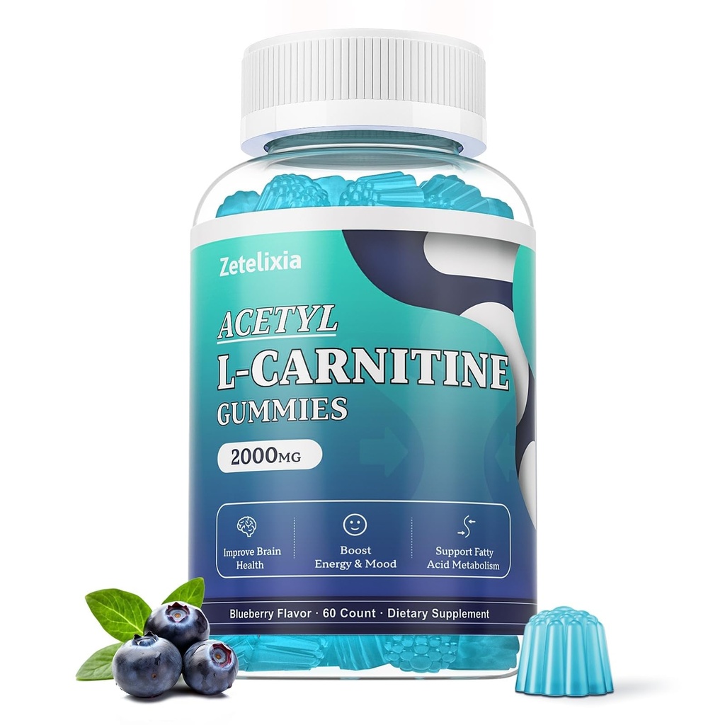Sugar Free Acetyl L-Carnitine Gummies, L-Carnitine Supplement for Women & Men, with Vitamin C & B12, ALCAR for Energy, Brain & Heart Health Support, Vegan, Non-GMO, 60 Count