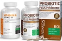 Bronson Probiotic 50 Billion CFU + Prebiotic with Apple Polyphenols & Pineapple Fruit Extract + Vitamin A 10,000 IU Premium Non-GMO Formula