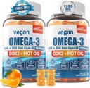 Vegan Omega 3 Gigall80mg + vitamina D3 K2 (MK7), alternativa a l'oli de peix Omega per a adults, w/Algae EPA 600Ag & DHA 400mg, Petroli MCT - No Fishiglog - per al cervell, Eye, Imnee salut, Sugar, 2 Pack