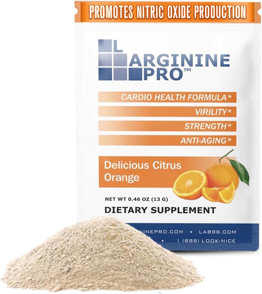 L-ARGININE PRO Supplement Pulver | 30 Pakete Single Serve Reisegröße | 5.500mg L-Arginin Plus 1.100mg L-Citrulline, Orange