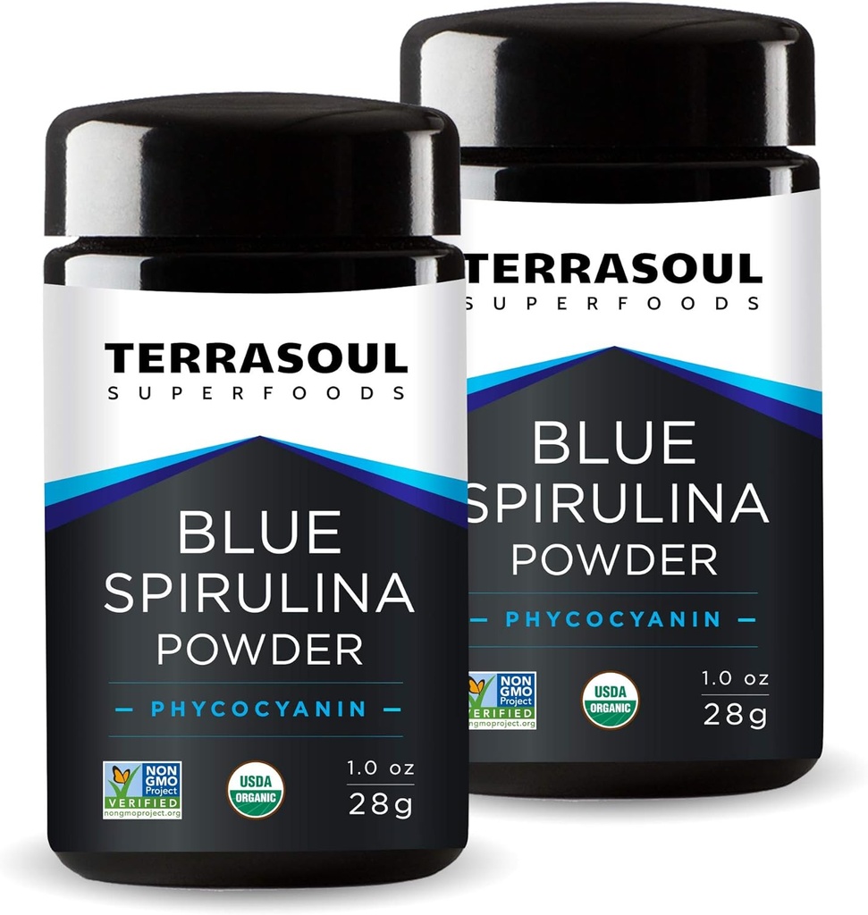 Terrasoul Superfoods Organic Blue Spirulina Powder (en Miron Glass Jar) 2 Oz (2 Pack)