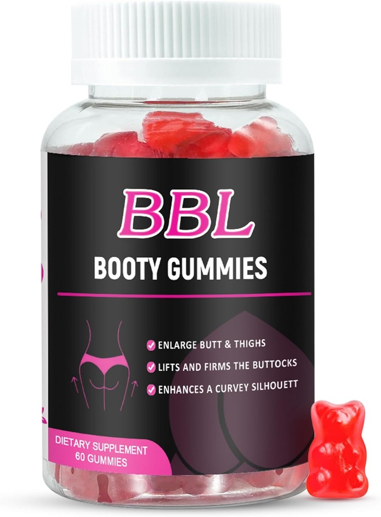 BBL Gummies pro ženy Butt Growth, 60 Počet, Bear Shape Booty Gummies pro Enhance Curvy Tělo, Butt Boost Vitamin Gummies pro větší Butt Fast, Vegan Weiner Gummies