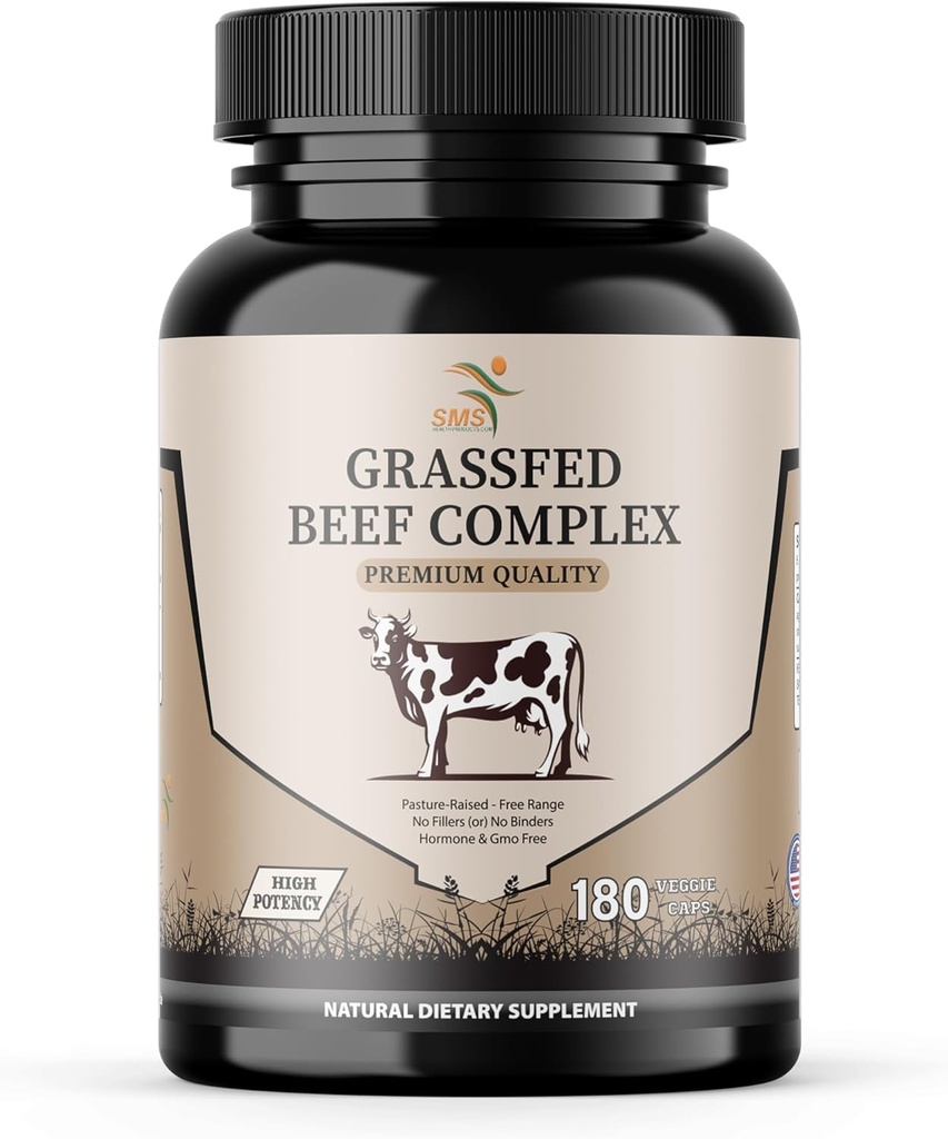 Beef Organ Supplement - Grass Fed & Pasture Raised - Total Body Wellness & Performance, Organ Complex con 3000mg di Desiccated Beef Liver, Cuore, Rene, Pancreas, Spleen (180 capsule)