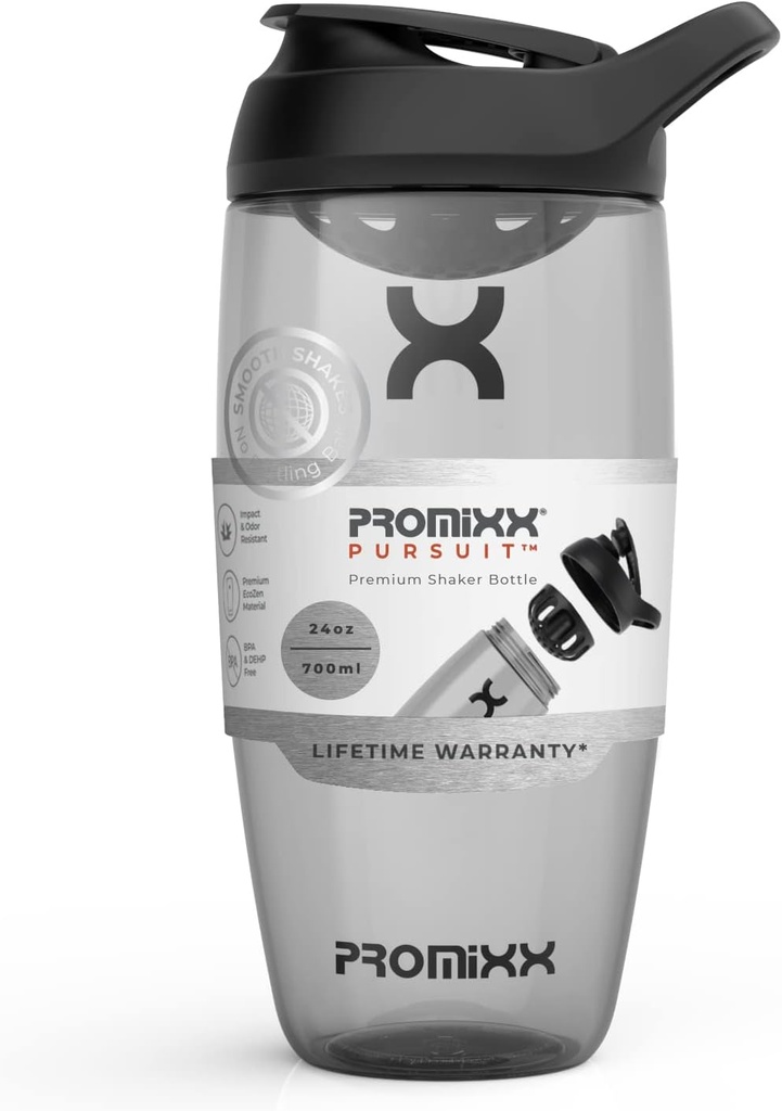 Promixx Pursuit Protein Shakerflaske (24 oz) – Silent No-Ball Mixer, Leak-Proof Lid, BPA/BPS & Phthalate-fri ECOZEN – Easy-Clean Shaker Cup for Protein Shakes, Pre & Post Workout Smoothies