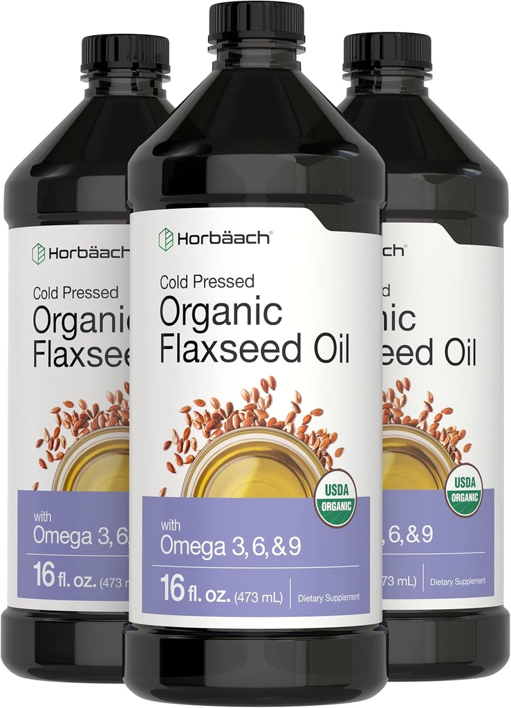 Horbäach Flaxcry Oil 3 Pack 16 tf oz oz mỗi pid Pressed  Omega 3, 6, 9  tốc độ, Non-GMMO, Gluten free Liquilic