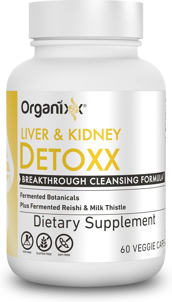 Органіккс Kidney & Liver Support Cleanse Supplement, Молоко Цейтле Reishi Herbal Formula для травного здоров'я, Kidney & Liver Здоров'я, Sleep & Energy Support, Gluten Free, Non GMO, 60 Вегетаріанські капсули