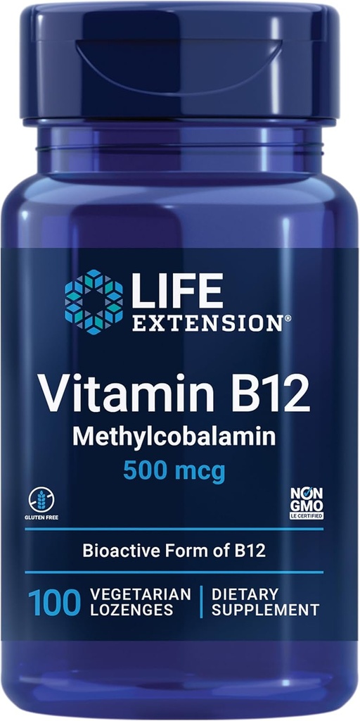Life Extension Vitamin B12 Methylcobalamin 500mcg - Vitamin B12 supplement til generel energi og hjerne - Sukker fri vegetar Lozenges opløses i din mund - én gang dagligt - 100 Tæl