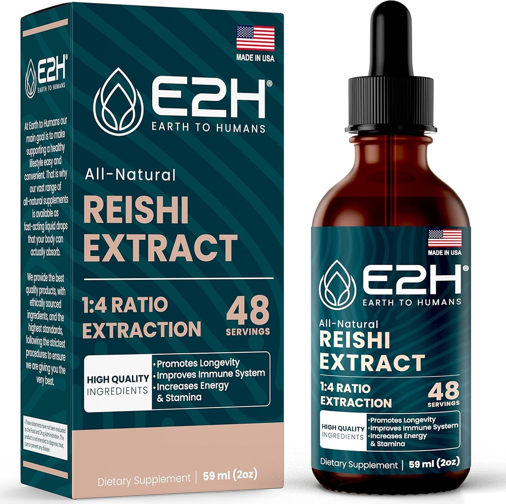 Reishi Mushroom Supplement - Faster Absorption Than Reishi Грибні капсули або порошок - наш Reishi Mushroom Extract Promotes Longevity - Reishi Mushroom Tincture - 2 Fl Oz by E2H