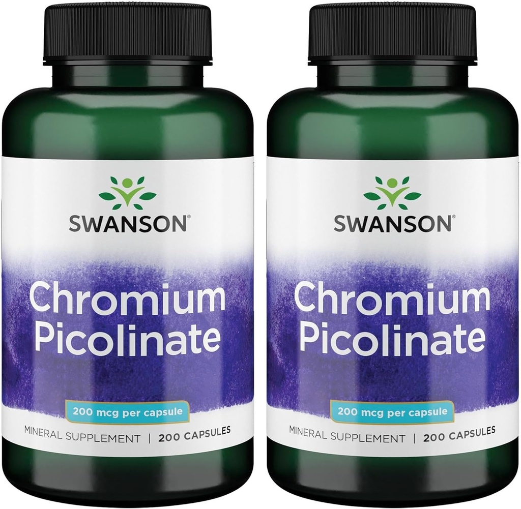 Swanson Chromium Picolinate - Natural Supplement Promoting Metabolism & Weight Management - Supports Healthy Blood Sugar Levels Already Within The Normal Range - (200 Capsules, 200mcg Each) 2 Pack