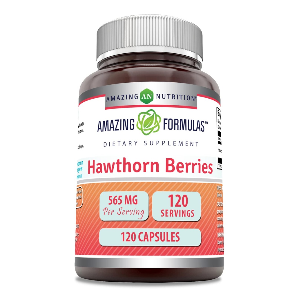 Amazing Formulas Hawthorn Berries Supplement | 565 Mg | Capsules | Non-GMO | Gluten-Free | Made in USA (1 Pack | 120 Count)
