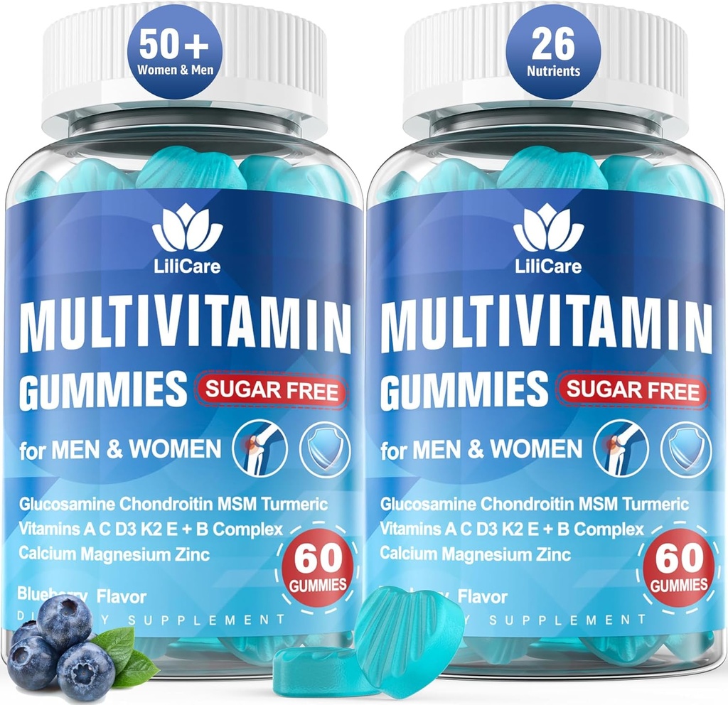 Metilirani multivitamin za moške/ženske Gumije, moške/ženske multivitamin 50 Plus, z glukozamin hondroitin MSM Echinacea Sugar Free Žvečljivi multi vitamini B D3 K2 A C E za odrasle starejše, 120 Cts