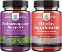 Bundle of Perimenopause Supplement for Women -Multibenefit Menopause Relief for Women and Pure Biotin Pills for Women Men - Stop Hair Loss Thinning Natural Supplement for Shiny Thick Hair Growth