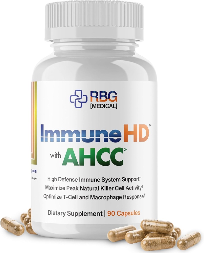 Immun-HD med AHCC Supplement för Immune Support,1500mg av AHCC Mushroom Extract + Olive Leaf & Quercetin med Bromelain, Natural Killer Cell Aktivitet för Immune System, Liver Function, 90 Caps, RBG