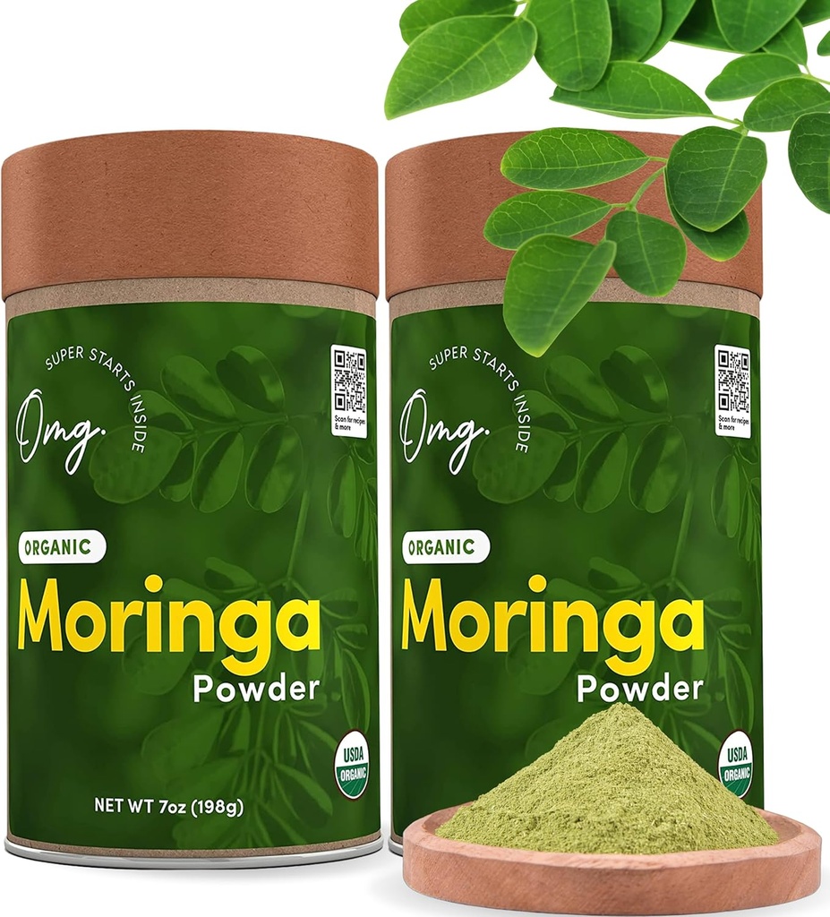 OMG! Superfoods Pure and Organic Moringa Powder - USDA Certified Moringa Oleifera, veľký zdroj vápnika, železa, vitamínov A & E - 7 Oz (2 balenia)