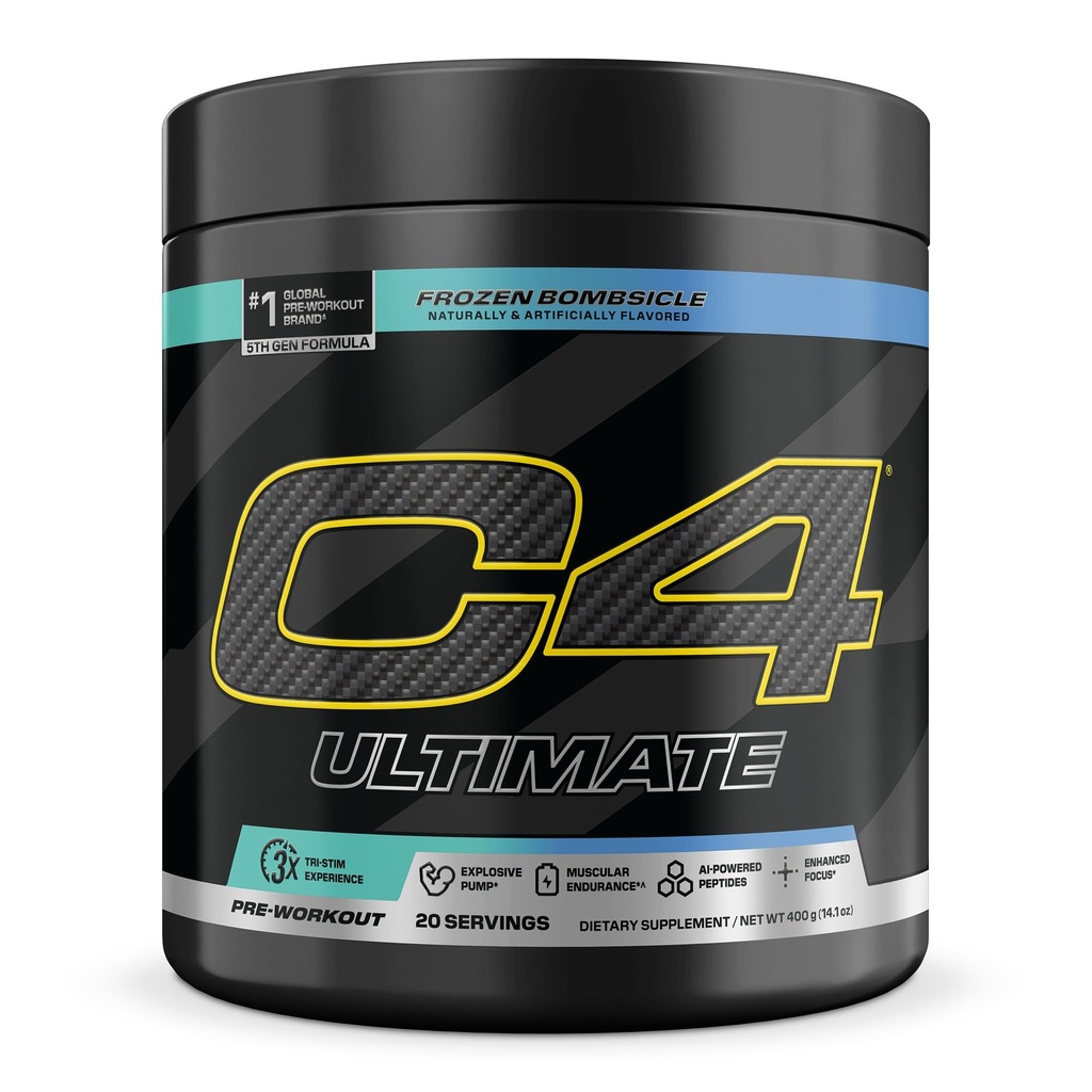 C4 Ultimate Pre Workout Powder - Sugar Free Preworkout Energy Supplement for Men & Women - 300mg Caffeine + TeaCrine + Dynamine + Creatine - Frozen Bombsicle, 20 Servings
