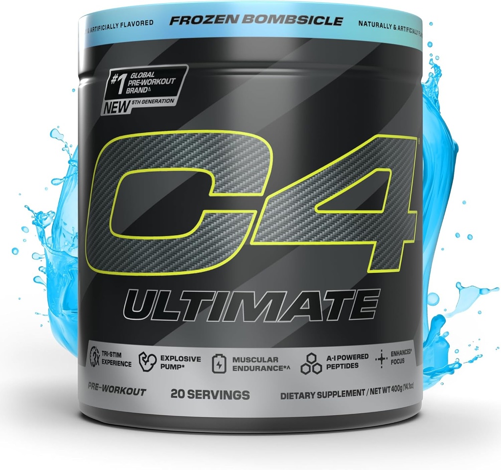 C4ucor Pre Workout Powoutder - Energia de Sugar Free Preworkout suplementari per a homes i dones - 300mmg Caffeine + Tecine + Creatine + Cretine - Cublecle de disseny gelat, 20 Servitings
