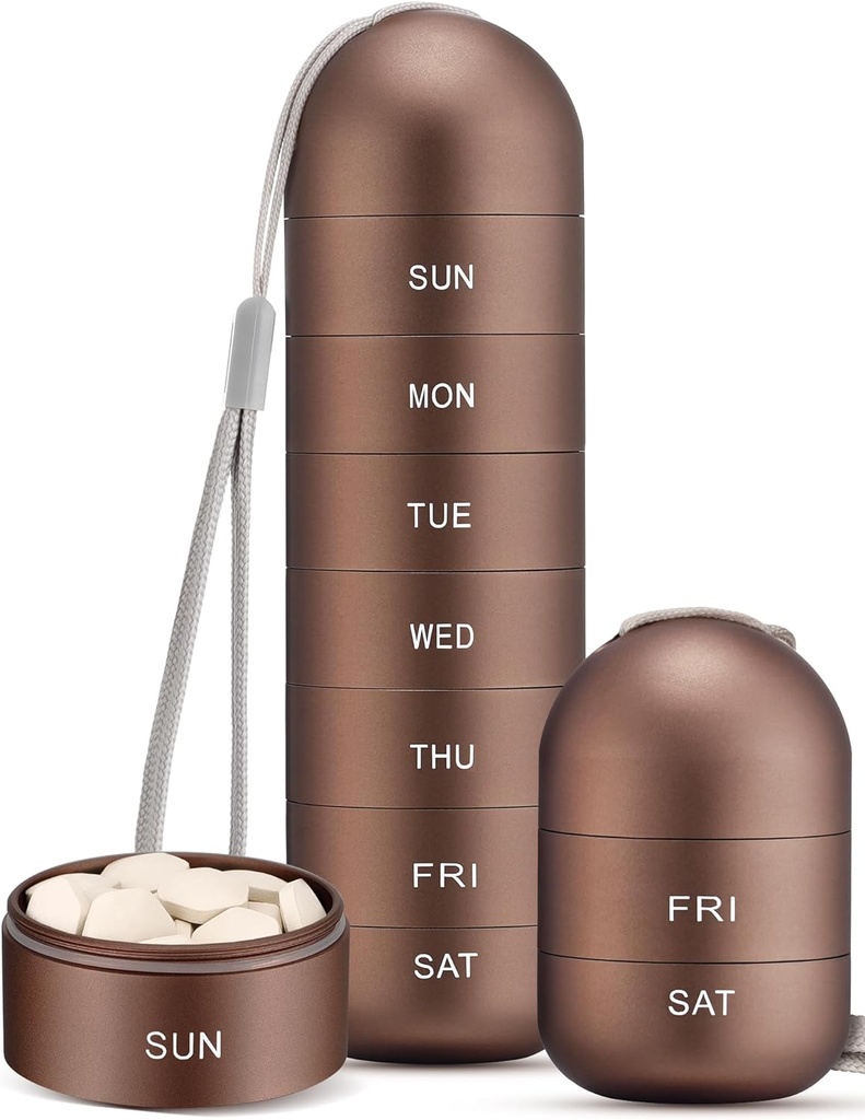 Zannaki Metal Moisture Proof Weekly Pill Organizer, Stackable Alumínio Liga BPA Free Travel Caminhadas 7 dias caixa de comprimidos impermeável e grande compartimento para segurar pílulas, vitaminas, óleo de peixe, suplementos