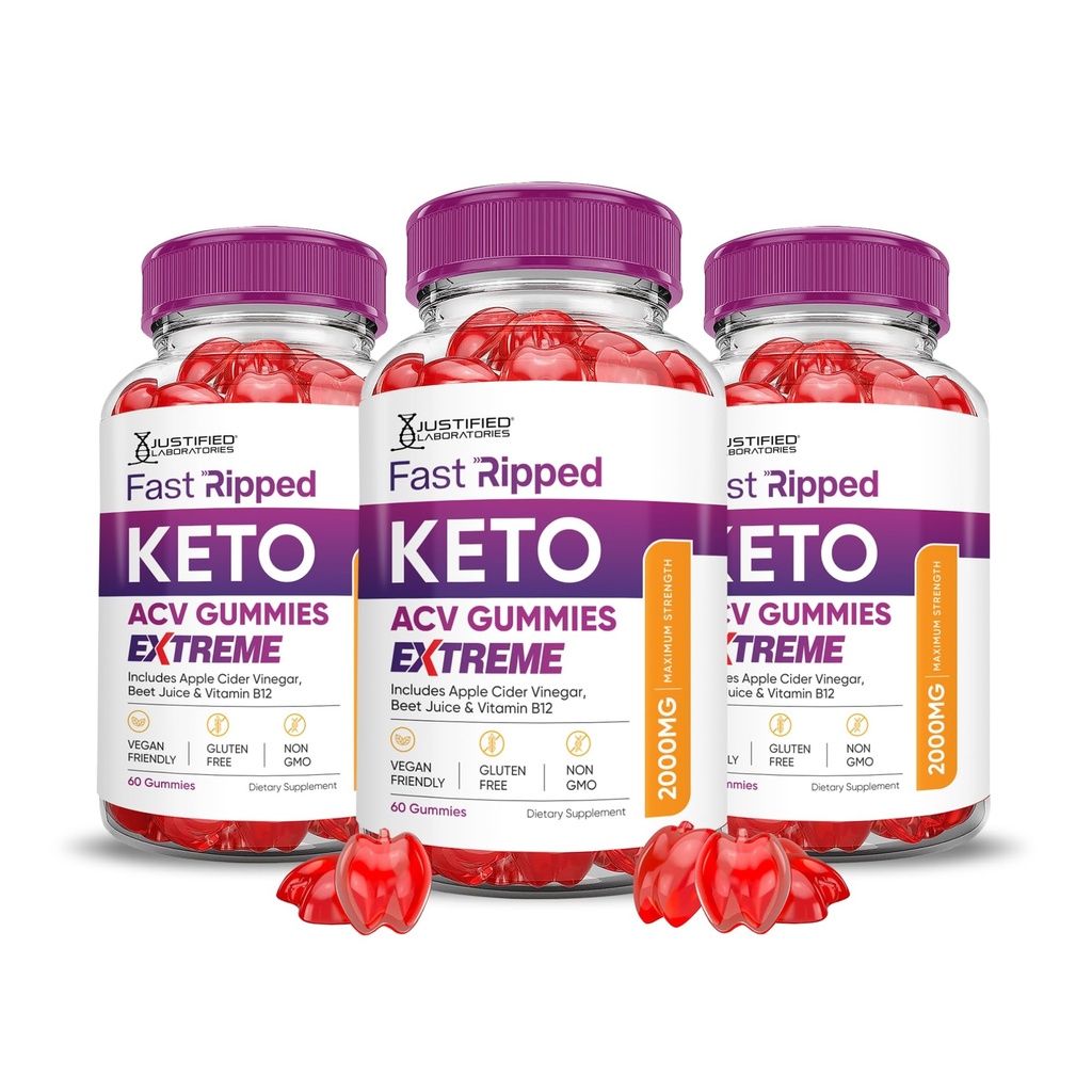 Justified Laboratories Fast Ripped Keto ACV Gummies Extreme (2000 mg) - 60 Count, Pack of 3 - Formulated with Apple Cider Vinegar, Folate & Vitamin B12 - Non-GMO, Vegan, Gluten Free - 90 Servings
