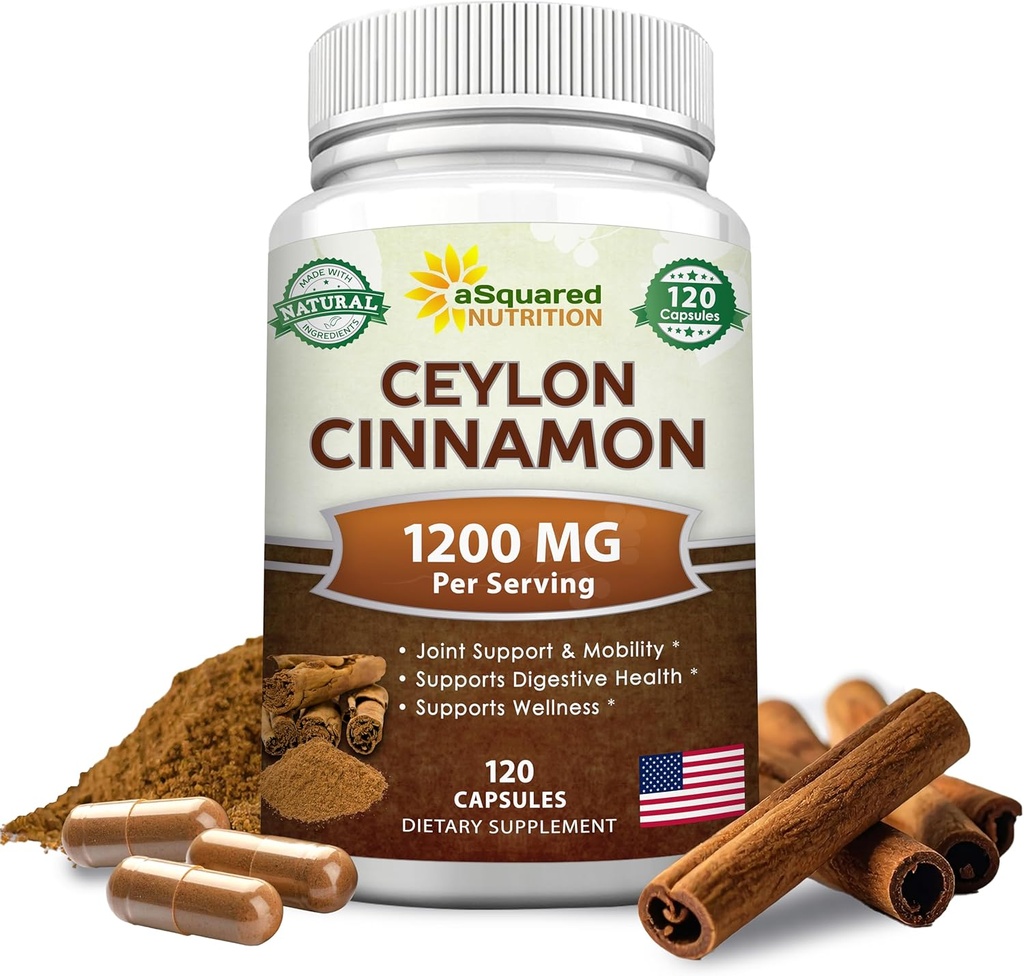 Natural Ceylon Cinnamon 1200mg - 120 Kapsül, Sri Lanka'dan True Cinnamon, Ekstrakt Pills Heart Health