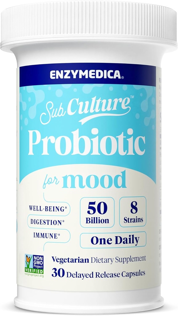 Enzymedica SubCulture Probiotics for Mood, Stress, " sleep, 50 Billion CFU, Promotesرتاحation, Immune + Digestive Health " , 30 count