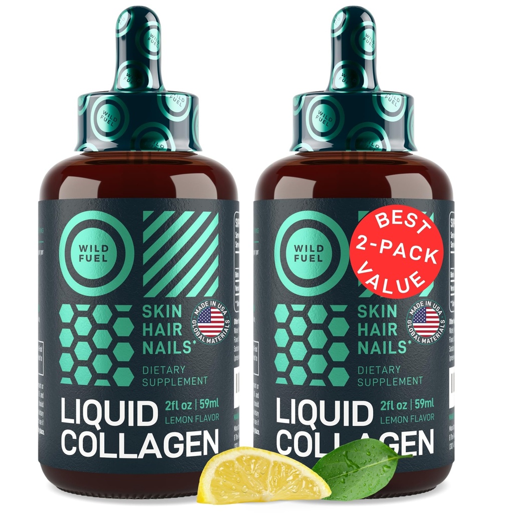 Liquid Collagen Peptides with Biotin Drops - 30,000mcg Biotin and Collagen Liquid for Women and Men - Youthful Skin, Hair Growth, Strong Nails - Hair Vitamins for Hair Loss - Lemon Flavor - 2x2oz