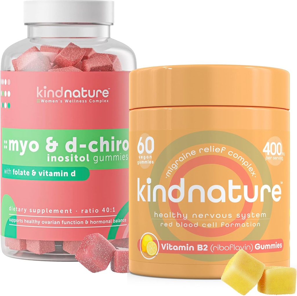 kindnature Myo-Inositol & Vitamin B2 Wellness Bundle - Hormonal Balance, Migraine Relief & Energy Support Gummies