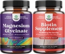Bundle of Pure Magnézium Glycinate 400mg Per Serving Mood Alving és Relaxation 240ct és Pure Biotin Pills nők részére - Állj Hajhullás vékonyodó természetes kiegészítés
