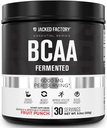Jacked Factory BCAA pulver (Fermented) - 6g grened kjede essensielt Aminosyre Supplement for forbedret muskelgjenvinning, redusert tretthet, økt styrke, muskelvekst - 30 serveringer, fruktpunch