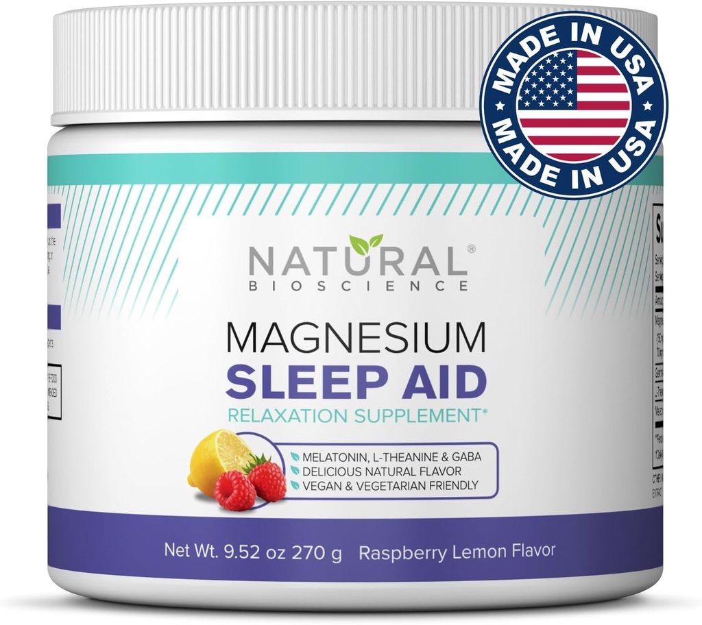 Tempo de sono de magnesio - citrato de magnesio, glicinato de magnesio con Melatonin, L-Theanina e GABA Sleep Aid, Natural Sleep Supplement, Vegan, Gluten-Free, Raspberry Lemon Flavor