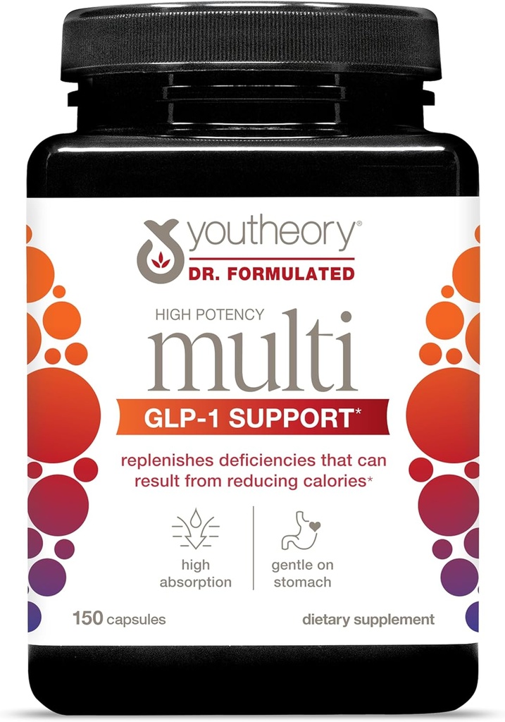 Youthecy Protosition Multiple GLP-1 รองรับ - Absuration Complecevitamins - for Imumun Profile & Bybon Health - กรุณาบน Stomaach - วิตามิน D, C, Iron & More - 150 capsutions