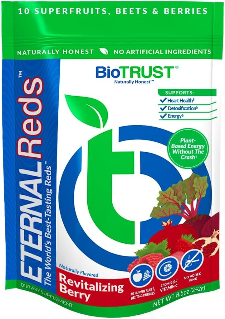 BioTrust Eternal Reds, Red Superfoods אבקה, תמיכה לבריאות הלב ו Circulation, אנרגיה, Stamina, No added Sugar or Caffeine, באופן טבעי משולם ומתוק, ברי פלבדור (30 משרתים)