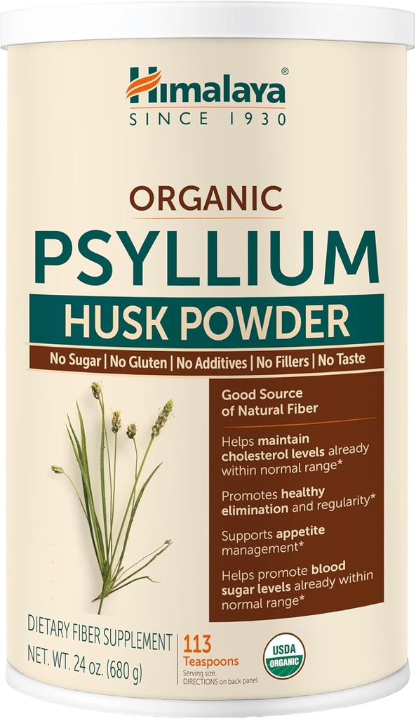 Himalaya Organic Psyllium Husk pulver, Daglig kosthold Fiber Supplement, Regelmessighet, Appetitt Management, Certified Organic, Non-GMO, Ingen kunstige farger, Unflavored, 113 Teaspoon Supply, 24 Oz