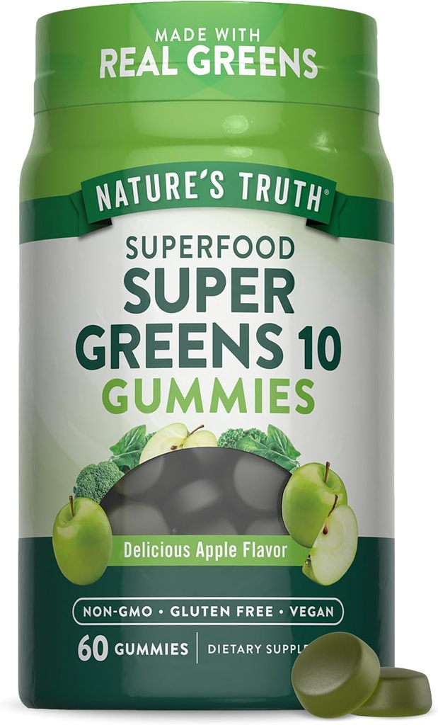 Nature 's Truth Super Greens Gummeaux 124; 60 Count 124; Vegan, Non-GMO & Gluten Free Affaires 124; Made with Real Greens