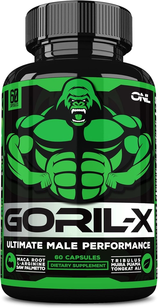 GORIL-X Testosteron Booster za moške - Vadbeni testosteron dopolnilo - povečanje velikosti, moč in energijo - 1000mg moški povečanje Horny Kozel plevel - Maca Root, Tongkat Ali & Tribulus Terrestris 60 Caps