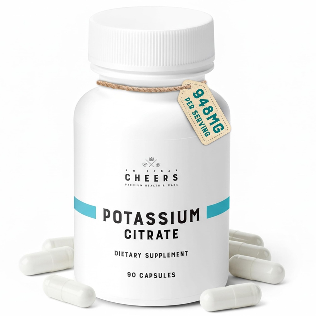 Cheers Potassium Citrate Supplement | 948mg Per Serving | 20% Daily Value | Supports Muscle, Nerve & Heart Function | High Absorption Electrolyte | 90 Vegan Capsules