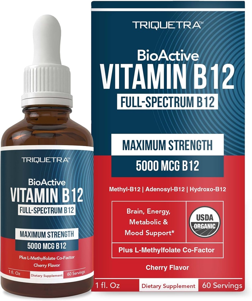 BioActive Vitamine B12 5000 mcg.Contient 3 Formes BioActives B12 Plus Cofacteur Méthylfolate - Méthyl B12, Adénosyl B12 & Hydroxy B12.Forme Sublinguale, Berry Flavor, Organique, Vegan (60 portions)