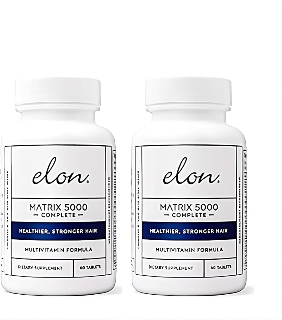 Elon Matrix 5000 Multivitamin completo — Vitaminas do crescimento da pele, cabelo e unhas — Vitaminas saudáveis do crescimento do cabelo para mulheres e homens — 5000Mcg Biotin Suplemento, pacote de 2 (fornecimento de 120 dias)